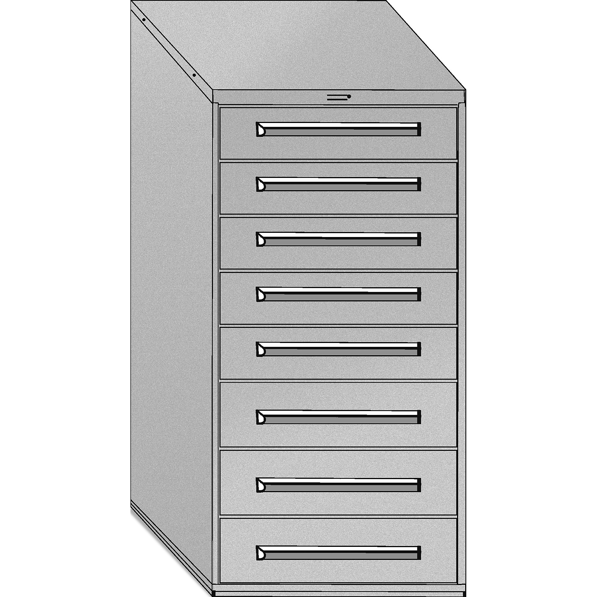 Equipto, 30in. wide Modular Drawer Cabinet- With Dividers, Height 59 in, Width 30 in, Drawers 8 total -1 4.5"h, 3 6"h, 3 7.5"h,1 9"h Model # 4428-01-GY; Color: Smooth Office Gray